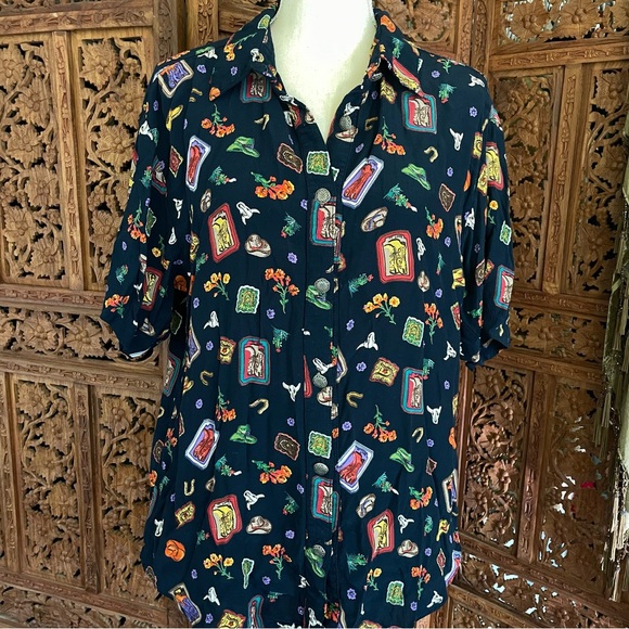 Vintage Western Cowgirl boots hat floral Print button down Shirt - Picture 11 of 12